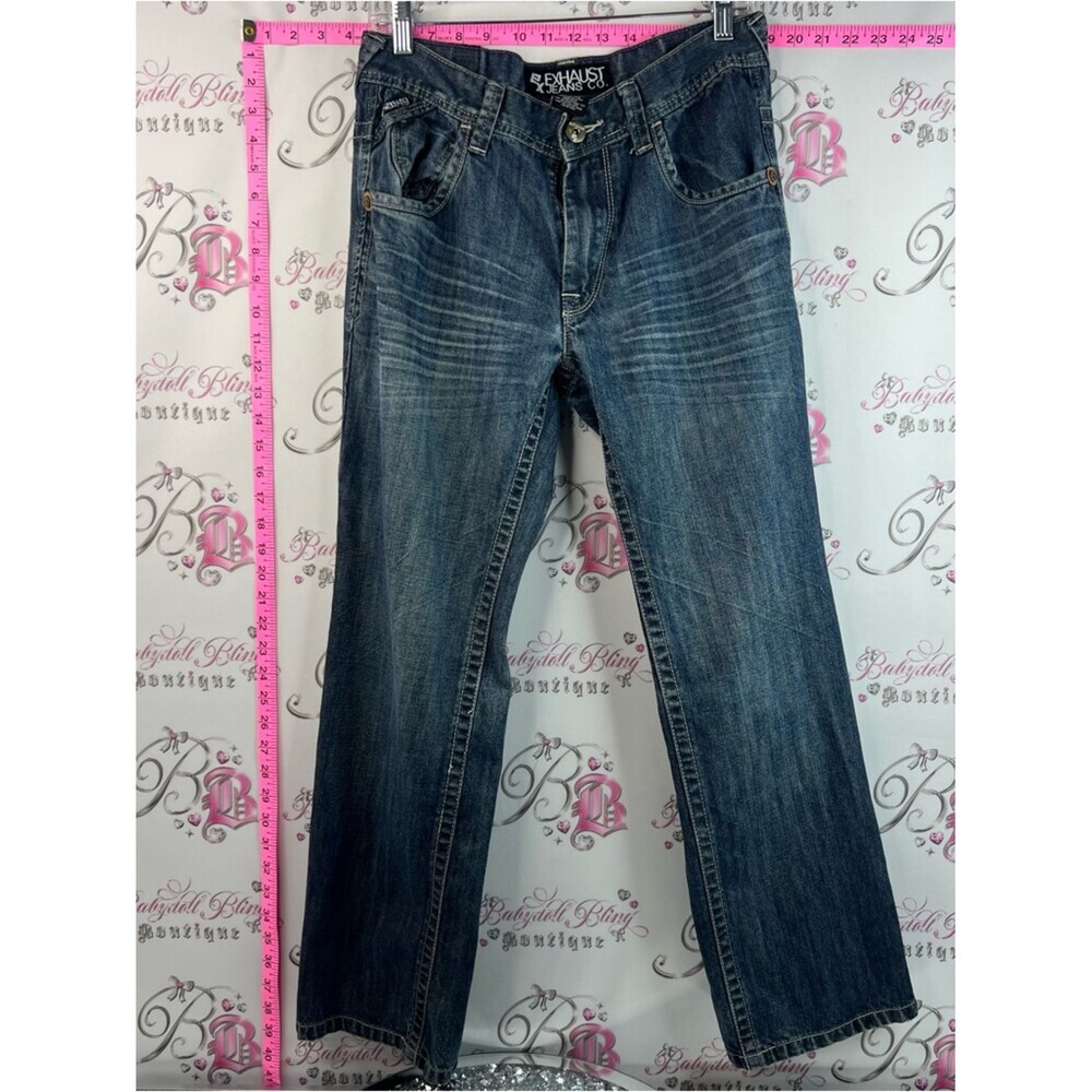 Exhaust X jeans co jeans denim Y2K Men’s Bootcut Jeans in Faded Blue Wash